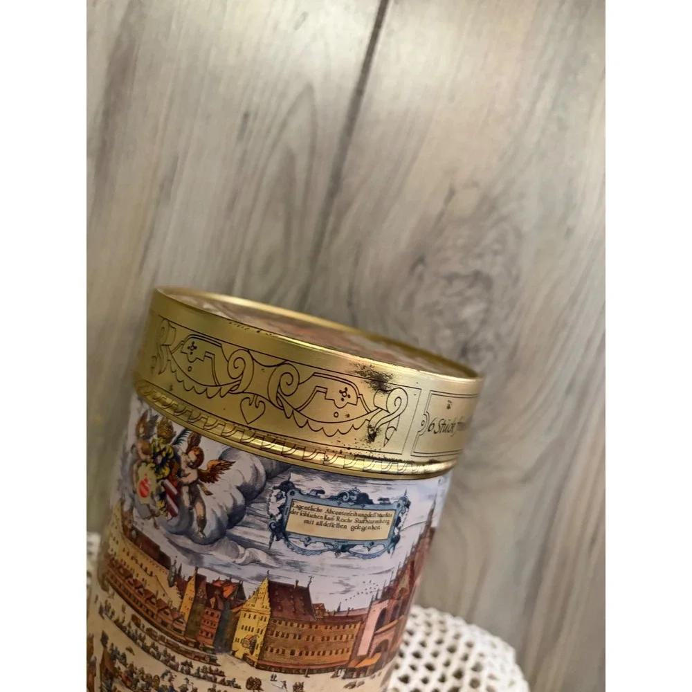 Vintage E Otto Schmidt Nurnberger Lebkuchen Tin West Germany Gold Canister